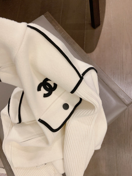 26"Chanel-inspired" Custom Knit Bomber Jacket with Double-C Cuff Detailing