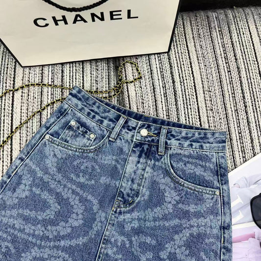 25 Early Spring and Summer Design Printed Denim A-Line Skirt