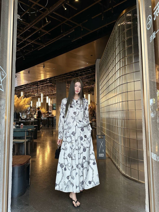 26ss Loose printed shirt / A-line skirt