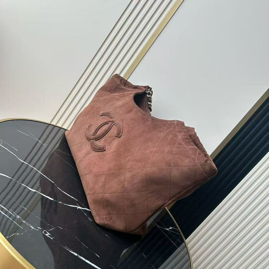 2026 Quilted Neo Cabas Shopping Tote Bag 38cm Dark Brown Suede