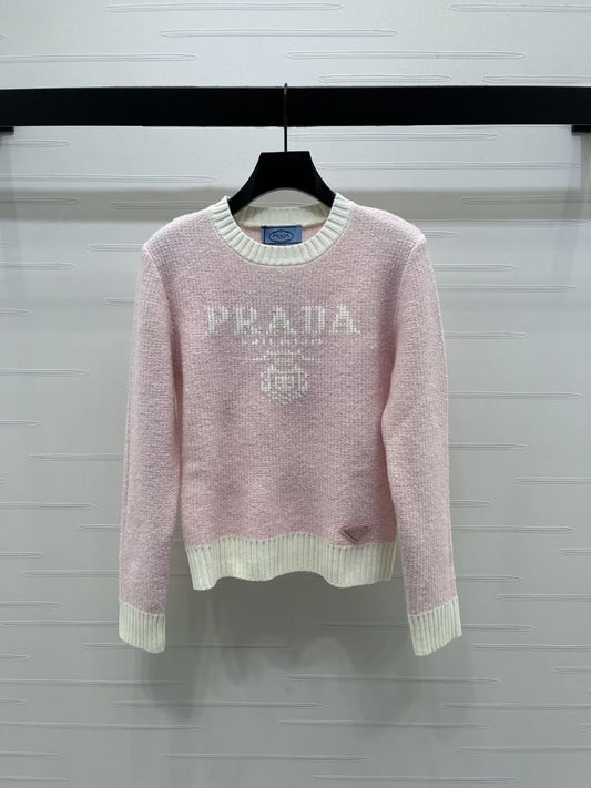 Color blocked letter pullover sweater
