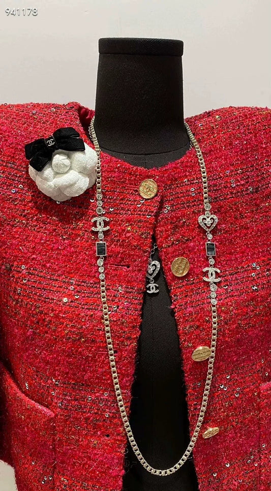 Square enamel spliced sweater chain