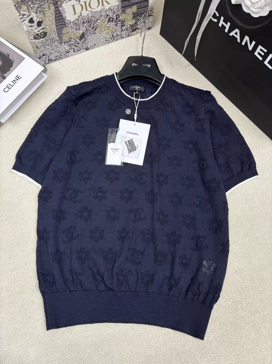 26ss Flower logo cutout knit T-shirt