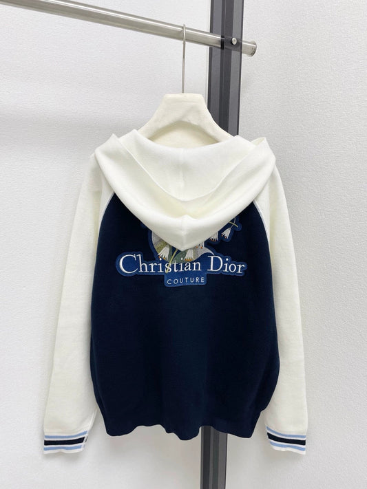 25fw Embroidered zipper hooded cardigan