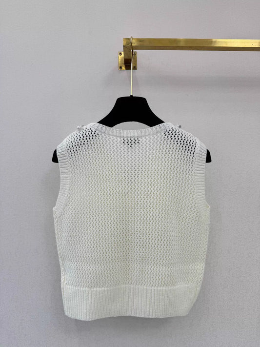 26ss Lace-trimmed openwork knit vest