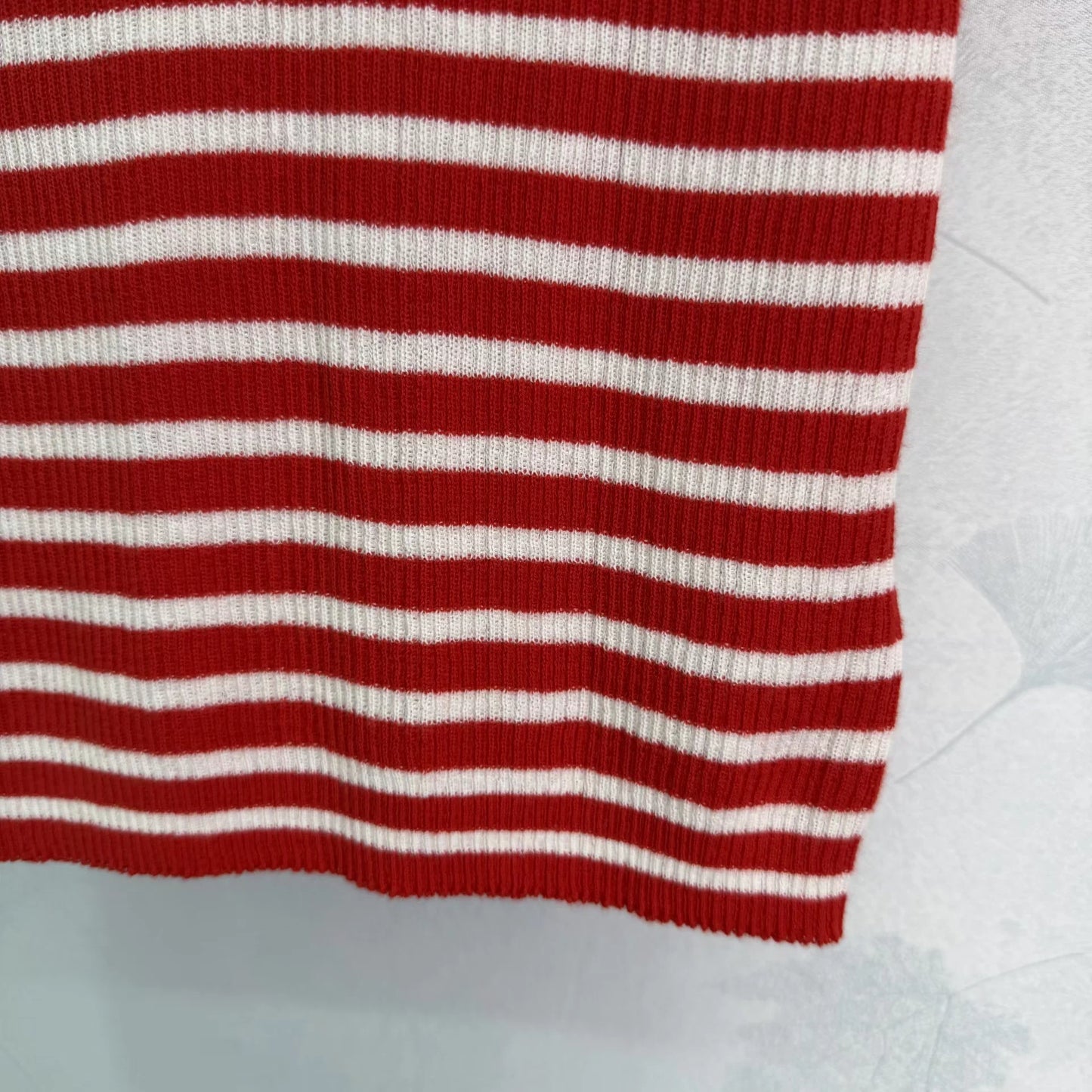 Striped knit short-sleeved top