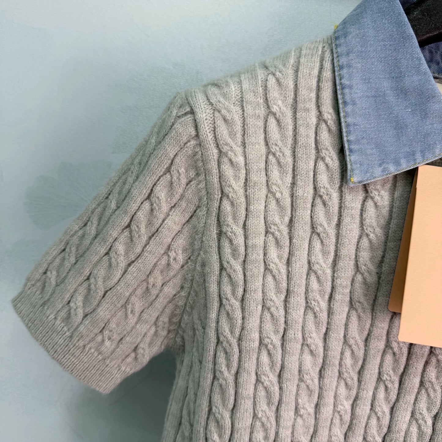 Miu Miu / Denim Patchwork Cable Knit Short Sleeve