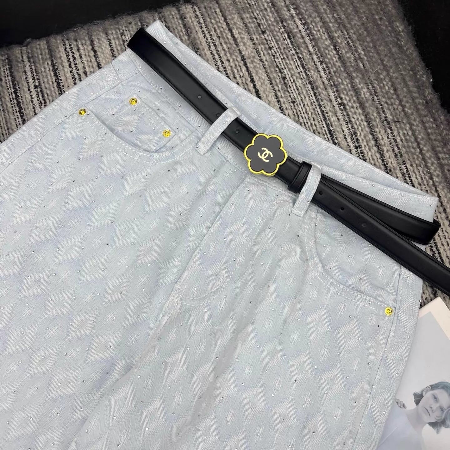 26ss Rhinestone-studded wide-leg jeans