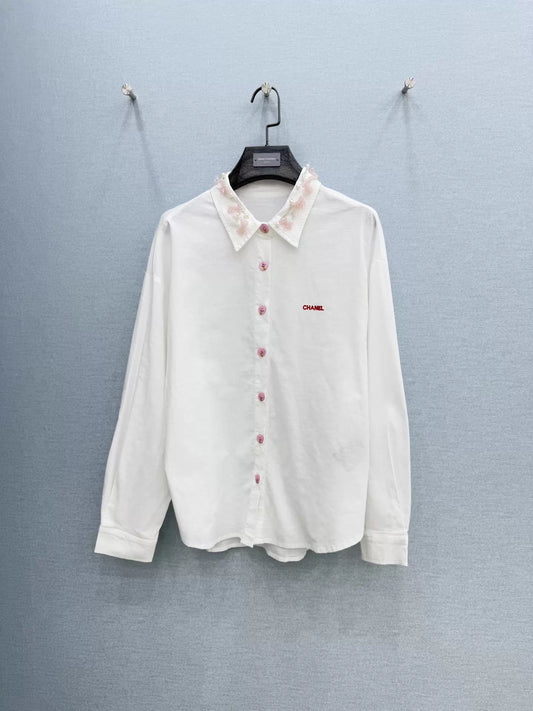 26ss Beaded cotton-linen shirt