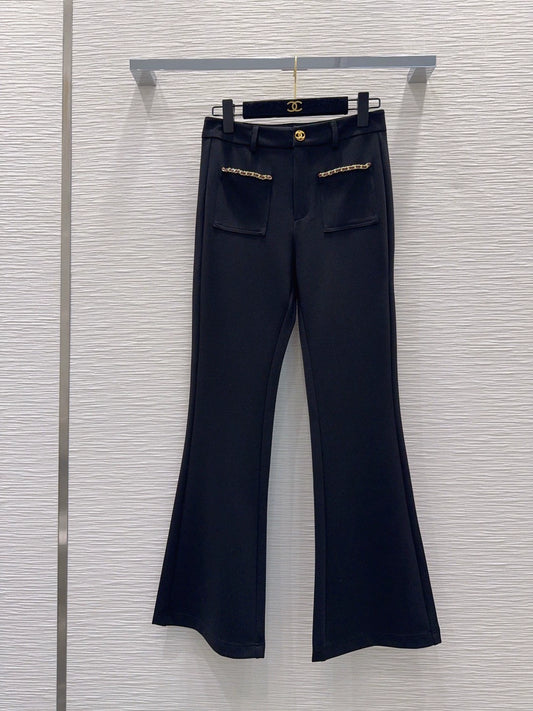 26New-Arrival Flared Trousers with Chain-Trimmed Pockets