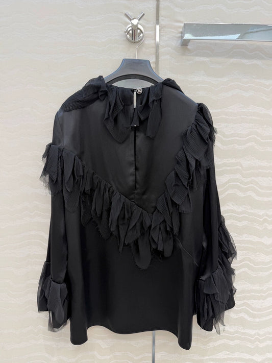 26ss 3D Feather Silk Satin Top