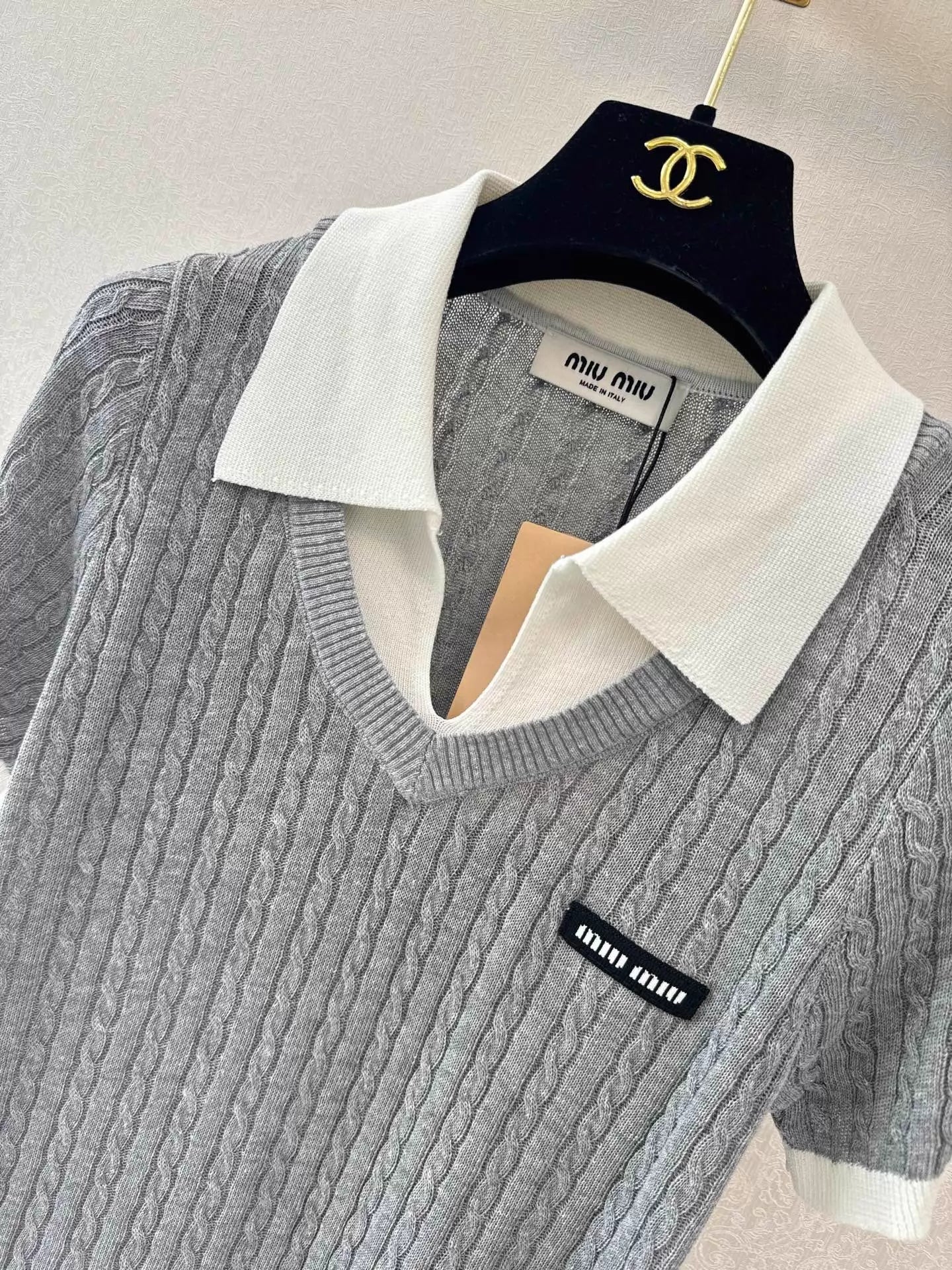 26ss Faux Two-Piece V-Neck Knit T-Shirt