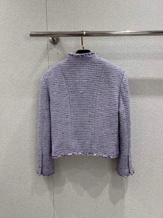 Sequined woven tweed wool coat