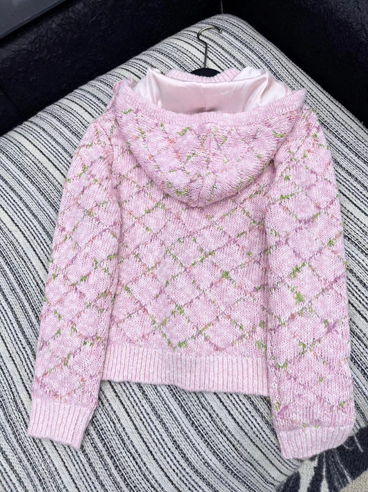 Detachable hat zipper long sleeved knitted jacket