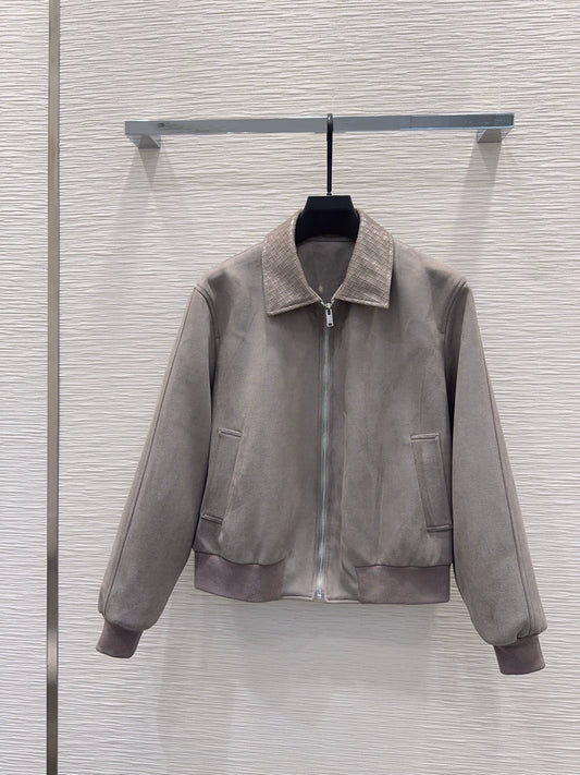 26New Collection: Long-Sleeve Jacket with a Knitted Collar (Grey)