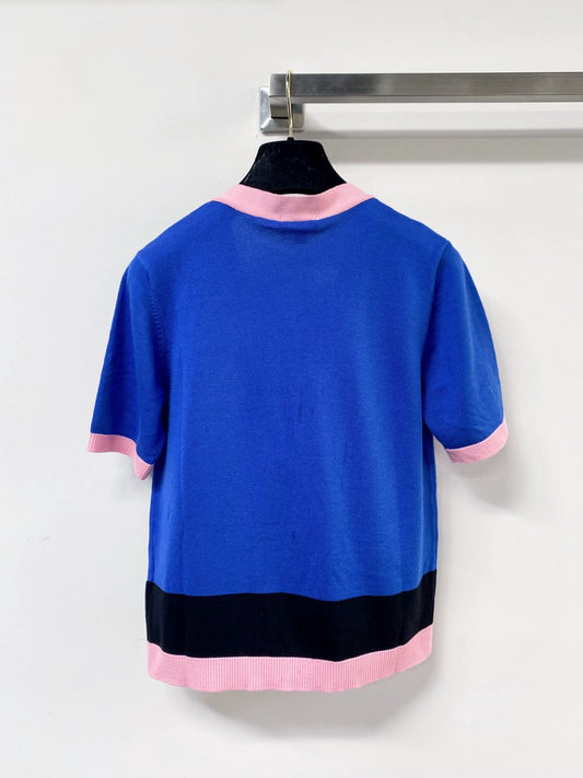 26ss Jacquard single-breasted V-neck T-shirt