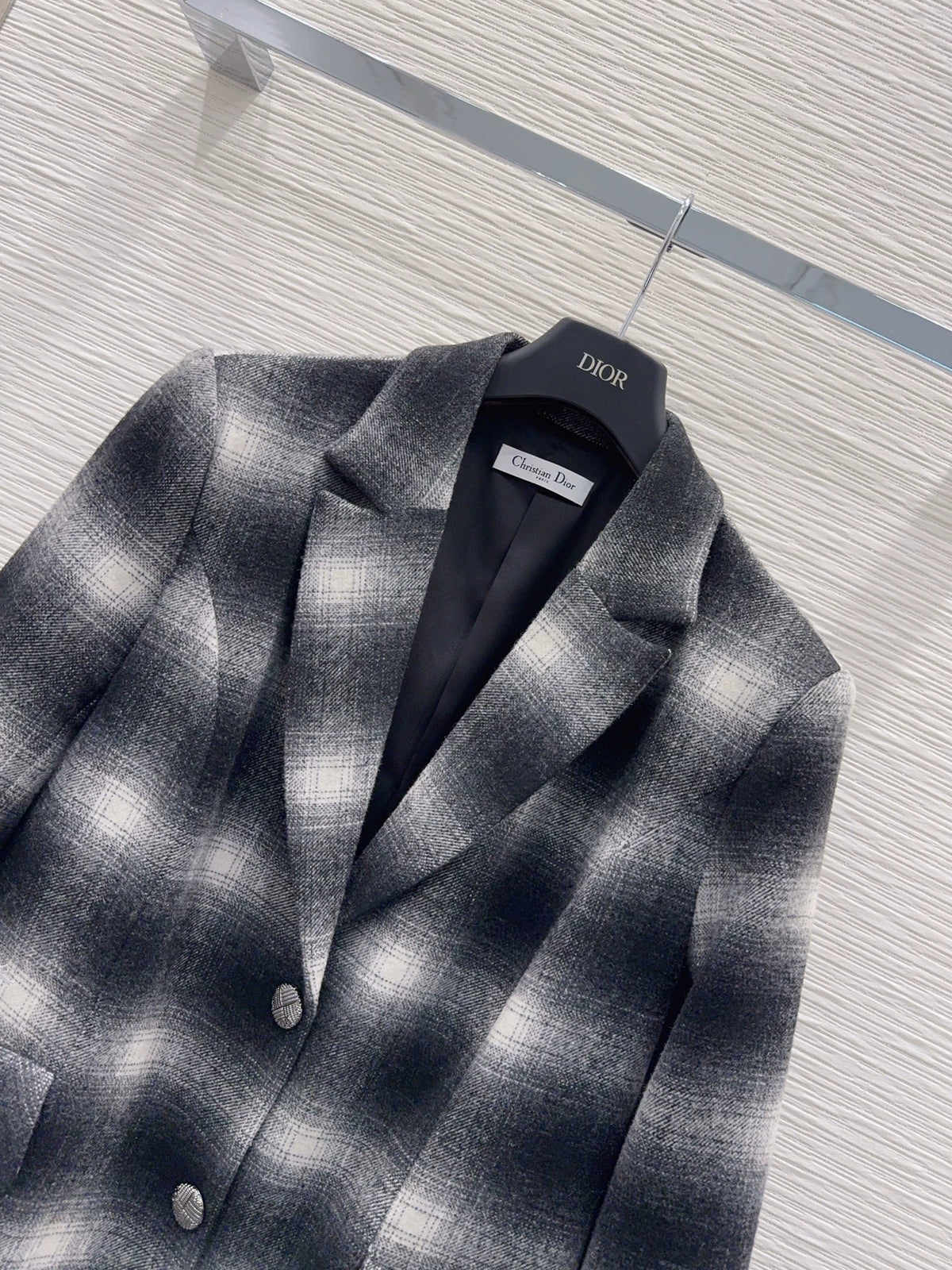 26New contrast plaid suit collar long sleeve mid-length jacket