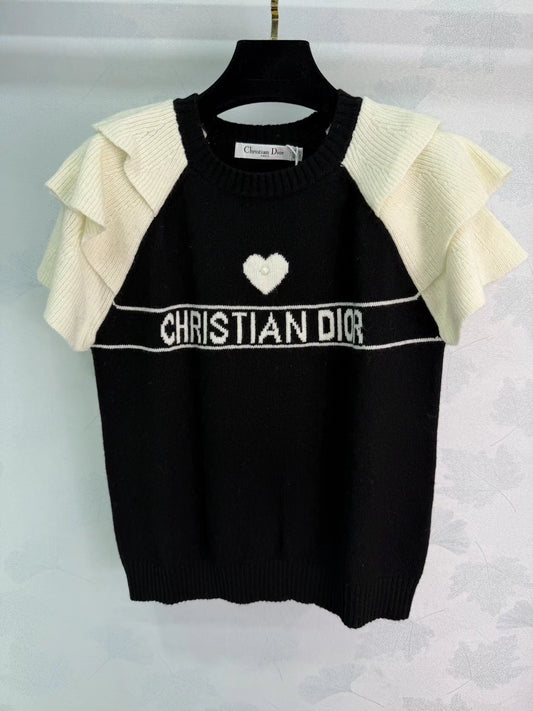 Lace-Sleeve Knit T-Shirt