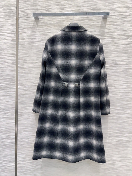 26New contrast plaid suit collar long sleeve mid-length jacket