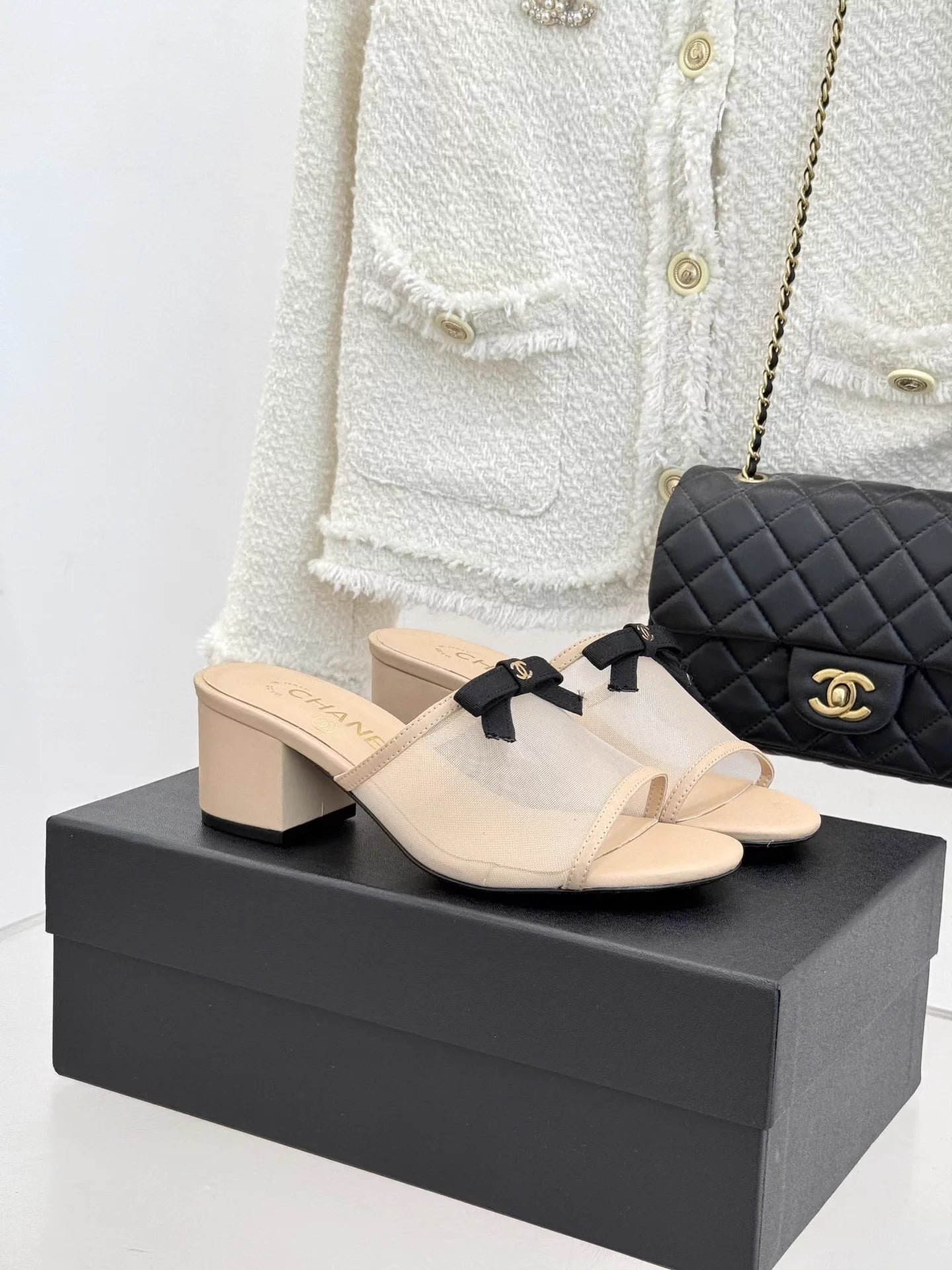 Flat high-heeled bow slippers