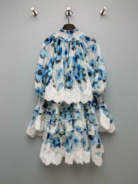 26New Lace-Trimmed Watercolor Floral Dress