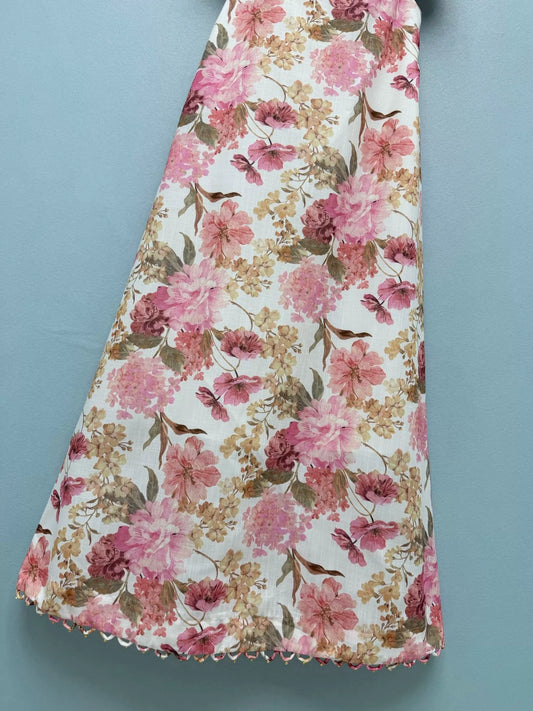 26French-Style Wild Rose Floral Maxi Dress – Ruffled, Midriff-Baring, and Back-Tie Design