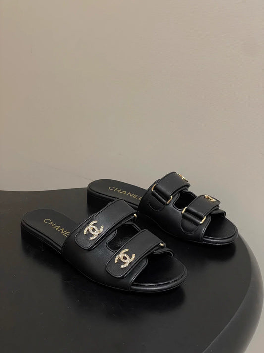 Double C rhinestone buckle sandals
