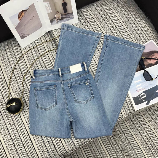Rhinestone-studded flared jeans