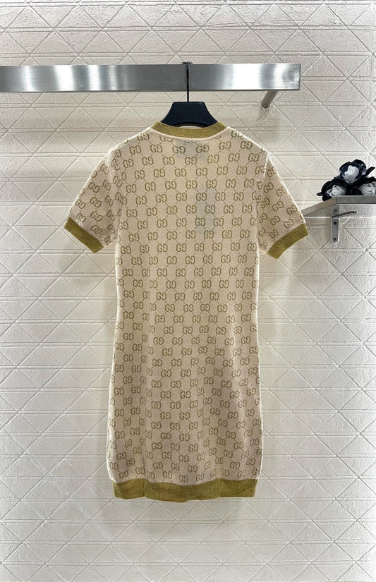 25fw Jacquard knitted short sleeved dress