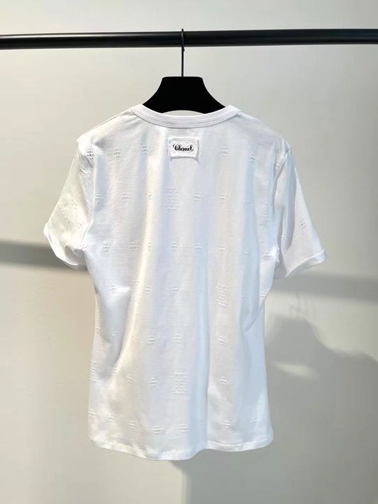 Openwork Floral Embroidery T-Shirt