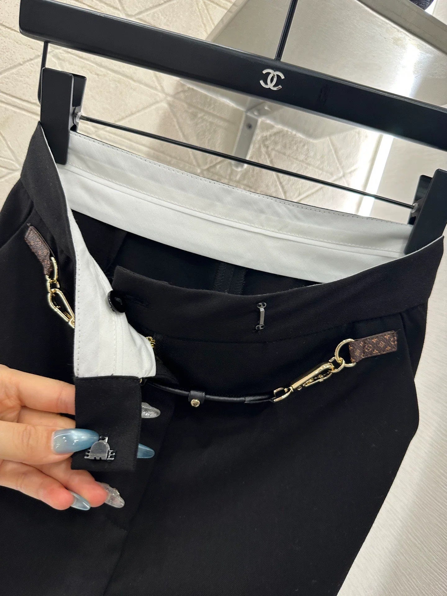 25fw Leather chain buckle suit straight leg pants