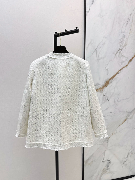 26"Chanel-Style" Woven Tweed-Look Goose Down Jacket
