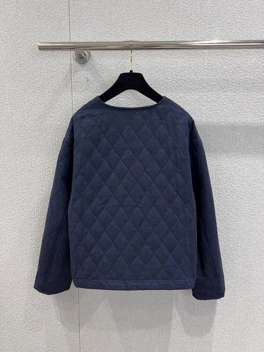 Diamond-patterned cropped denim jacket