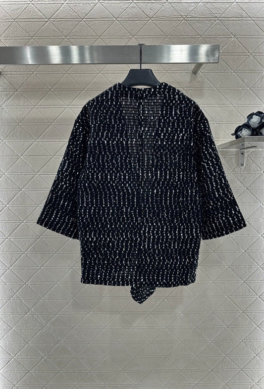 25fw Bead plaid open top jacket