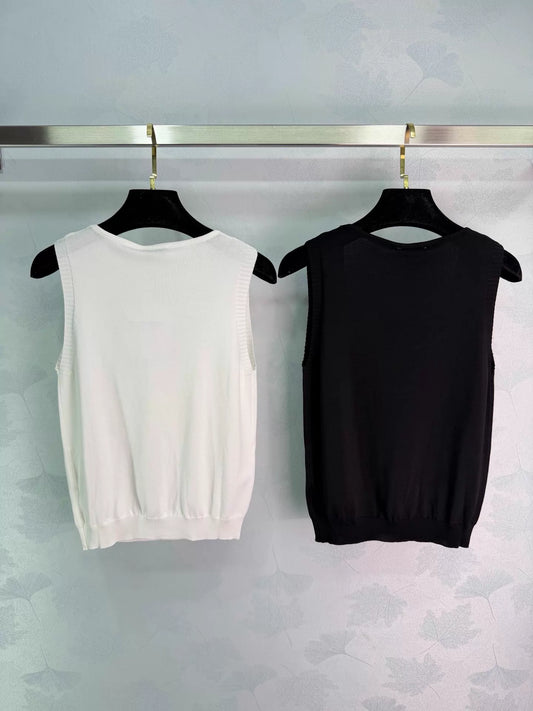 26ss Beaded Neckline Knit Vest