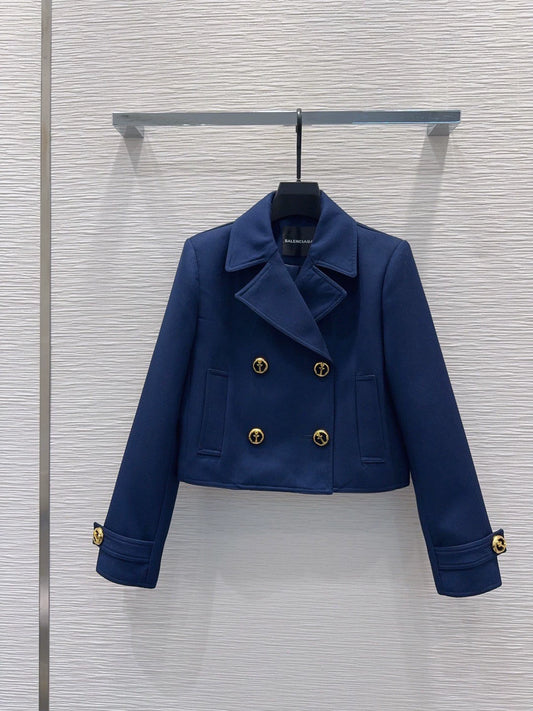 26New Double-Breasted Long-Sleeve Cropped Jacket