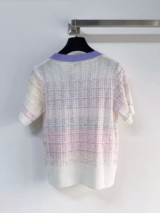 26ss Gradient letter beaded T-shirt