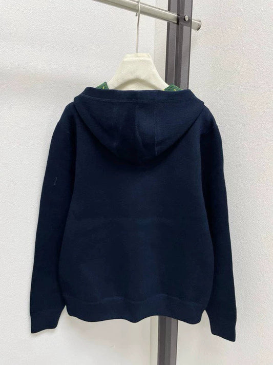 Double sided jacquard zipper hooded jacket