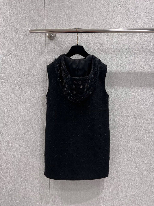 Beaded Hooded Tweed Dress
