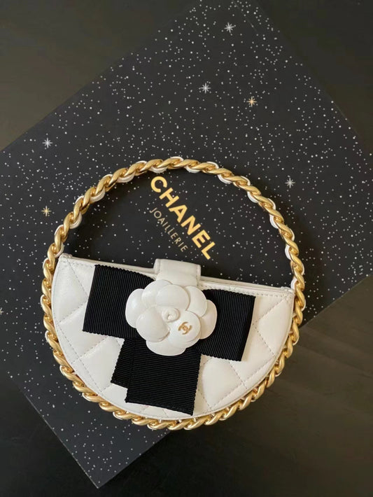 2026 Quilted Round Camellia Mini Clutch 16cm Lambskin