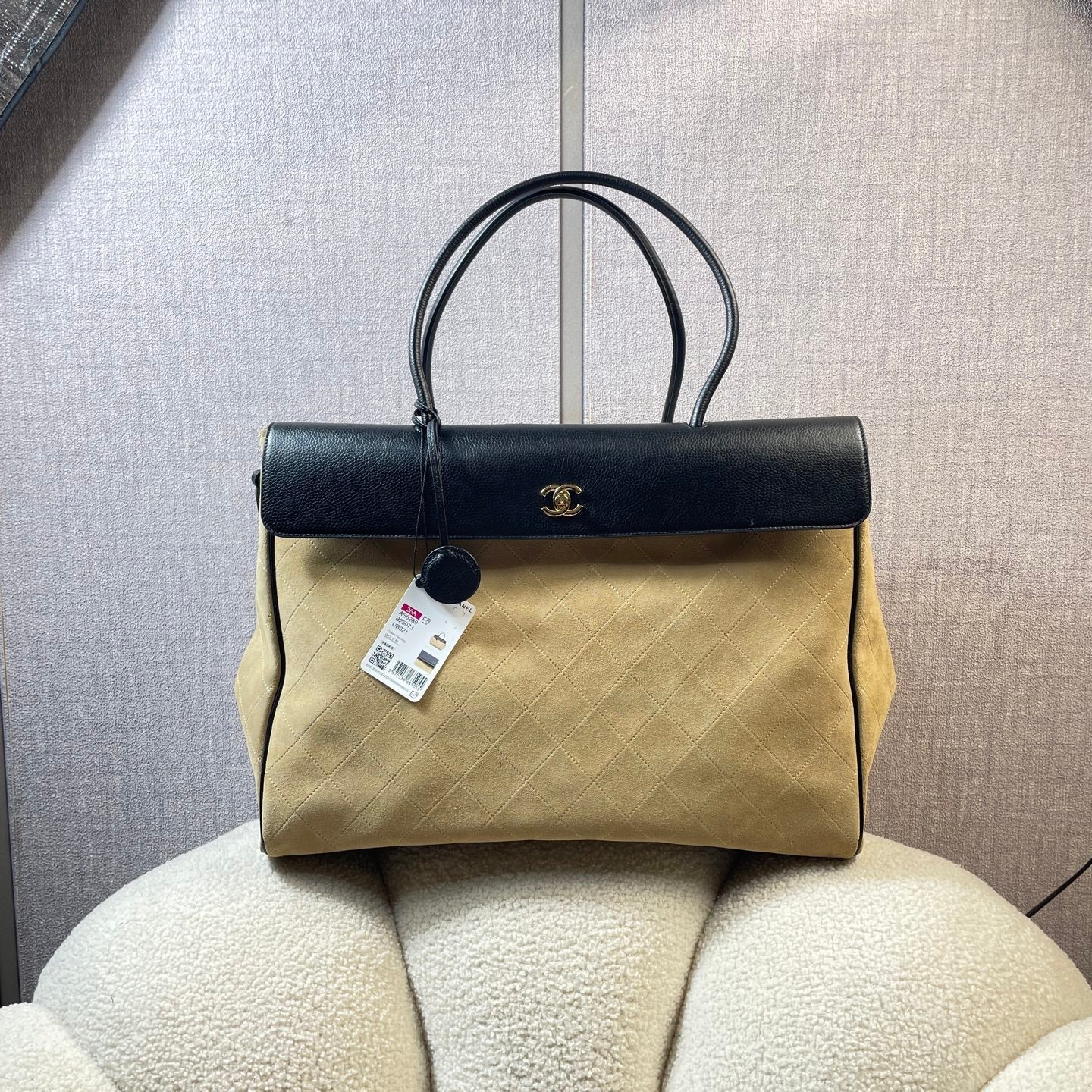 Chanel 2026 Large Urban Essential Bag 43cm Black Beige Leather Suede