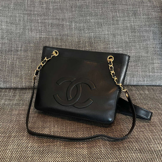 CHANEL 26S FLAP SHOULDER BAG 26 IN BLACK LAMBSKIN GOLD HARDWARE