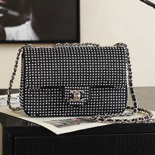 2026 Classic Flap Bag 20cm With Sparkling Stones Leather