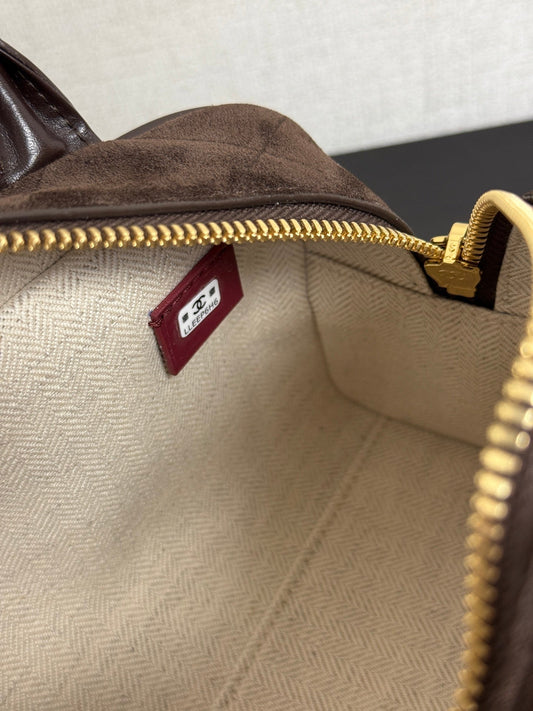 2026 Pouch With Leather Strap 21cm Dark Brown Suede