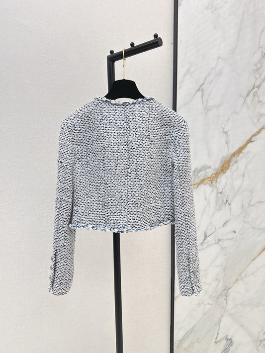 Pearl-Embellished Cropped Tweed Jacket