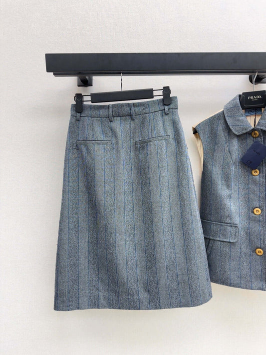 Premium Gray Striped Blazer Skirt