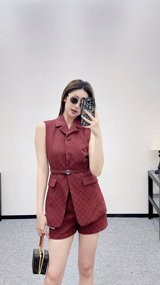 25 Belt vest shorts set