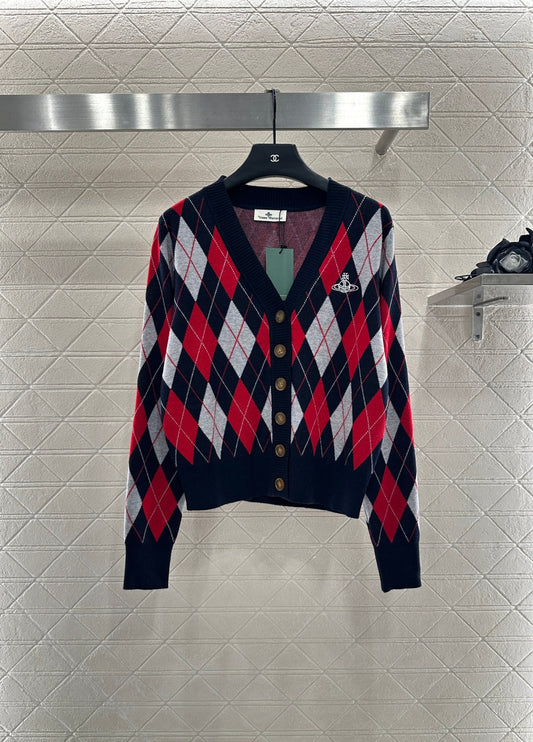 25fw new diamond jacquard knitted cardigan