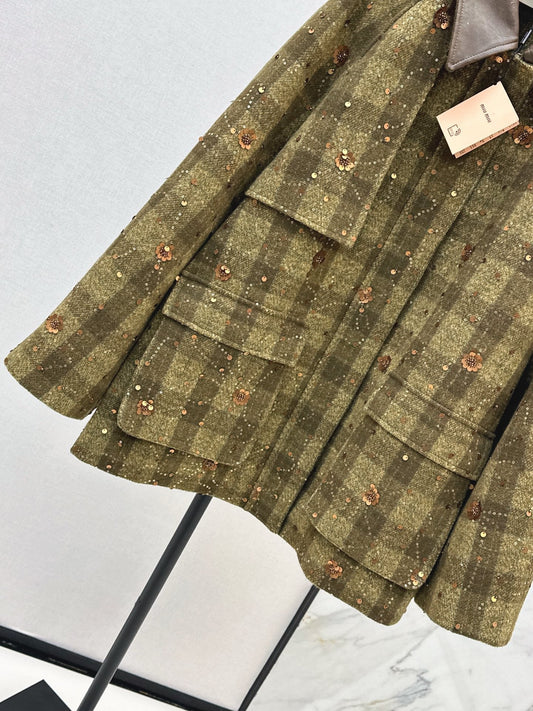 25fw new retro plaid beaded sequined jacket