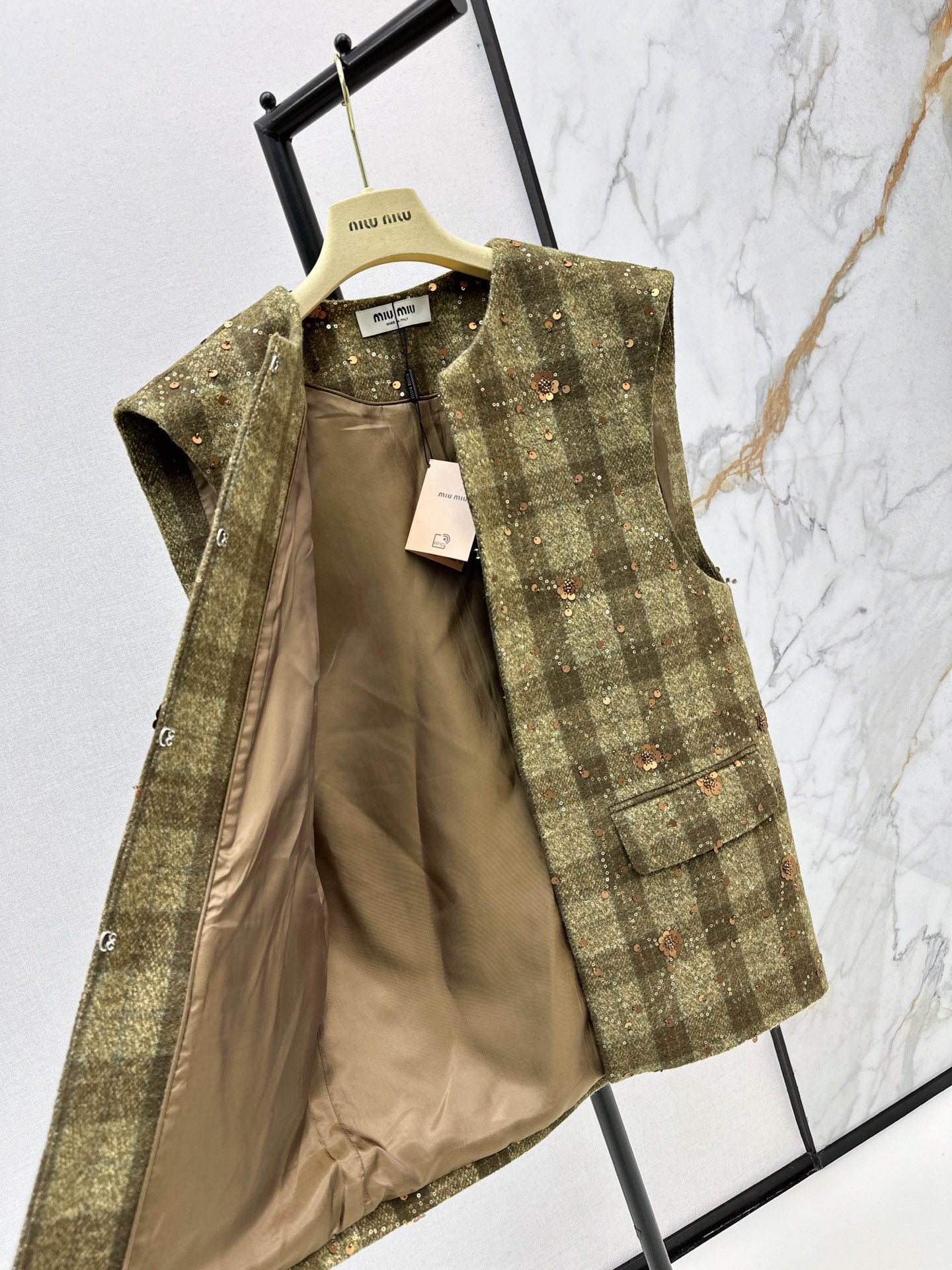 25fw new plaid beaded sequined vest jacket with skirt suit
